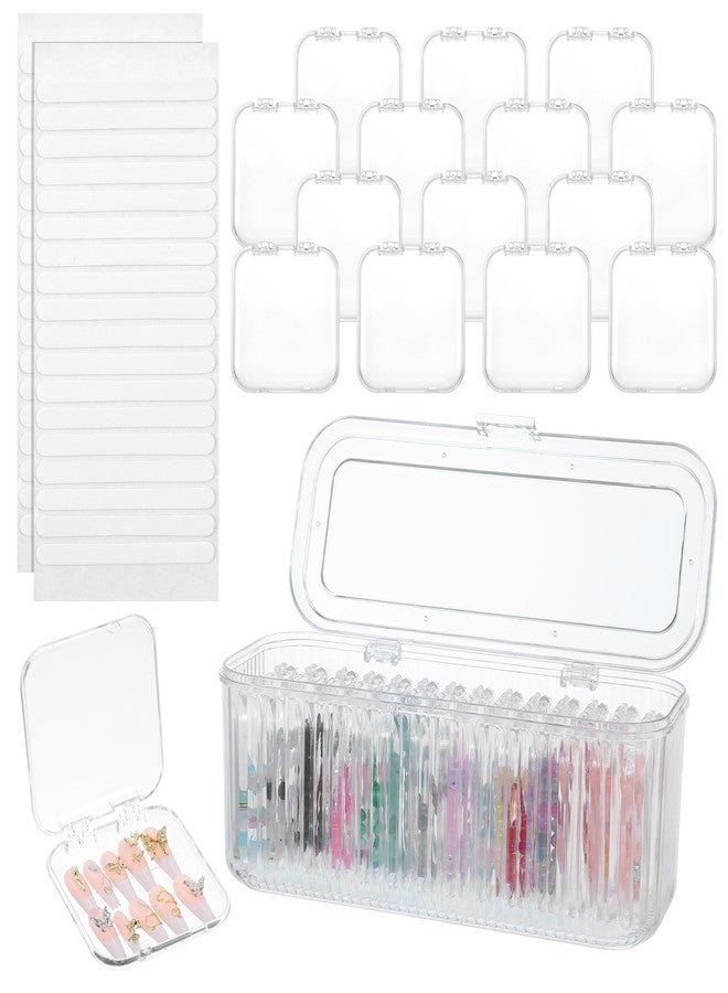Lemecima Press On Nail Orgnizer 14 PCS Clear Press On Nail Storage Boxes and 1 Big Storage box with 60 Pcs Adhesive Double Sided Tape, On Packaging for Fake Display Salon - Image 1
